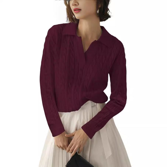 Damen Poloshirt mit Strickmuster und kontrastierenden Akzenten R&B
