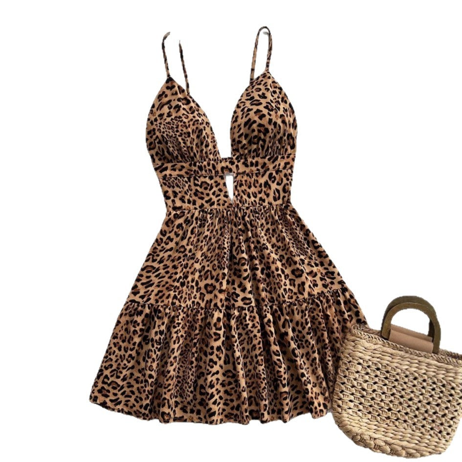 Damen Kleid mit raffiniertem Leo-Design und verstellbaren Trägern R&B