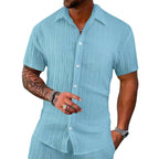 Herren Kurzarm-Hemd mit strukturiertem Design und modernen Knopfdetails R&B