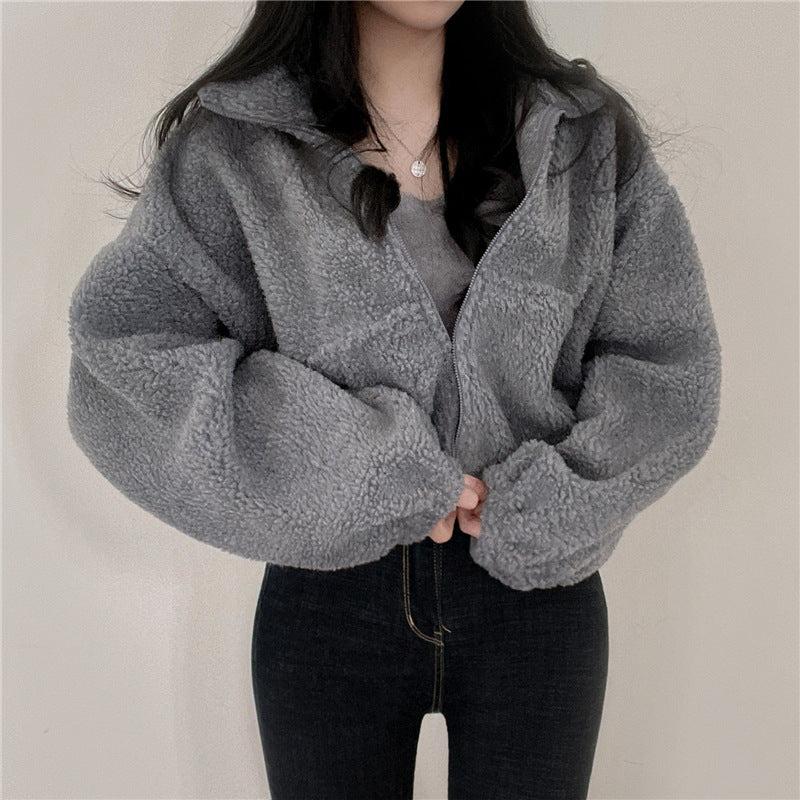 Damen kuschelige Fleece-Jacke mit hohem Kragen und Reißverschluss R&B