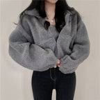 Damen kuschelige Fleece-Jacke mit hohem Kragen und Reißverschluss
