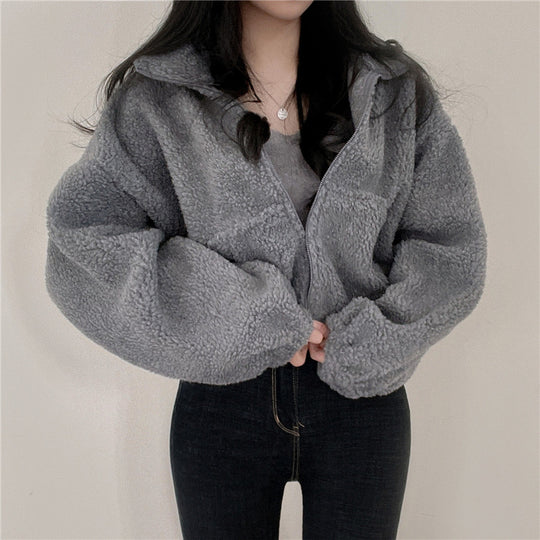 Damen kuschelige Fleece-Jacke mit hohem Kragen und Reißverschluss R&B