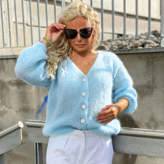 Strickjacke Damen flauschig mit Puffärmeln