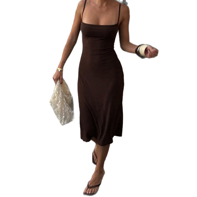 Damen Elegantes Maxikleid mit Spaghettiträgern und figurbetontem Schnitt R&B