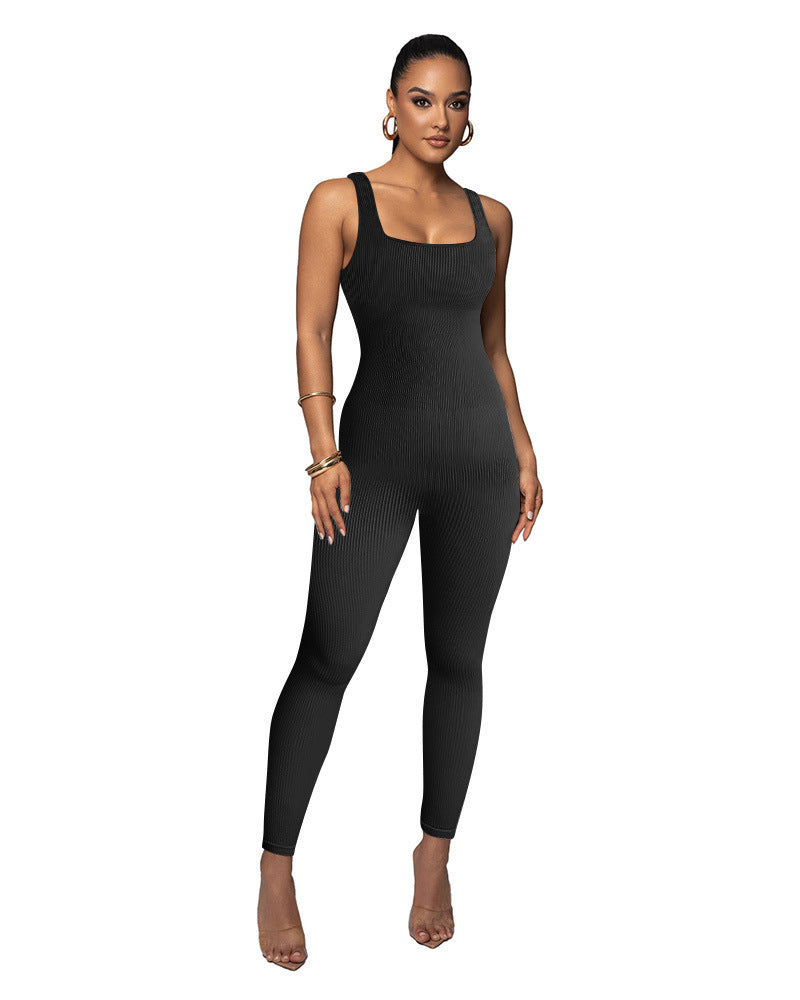 Damen Figurbetonter Strick-Jumpsuit mit Quadrat-Ausschnitt R&B