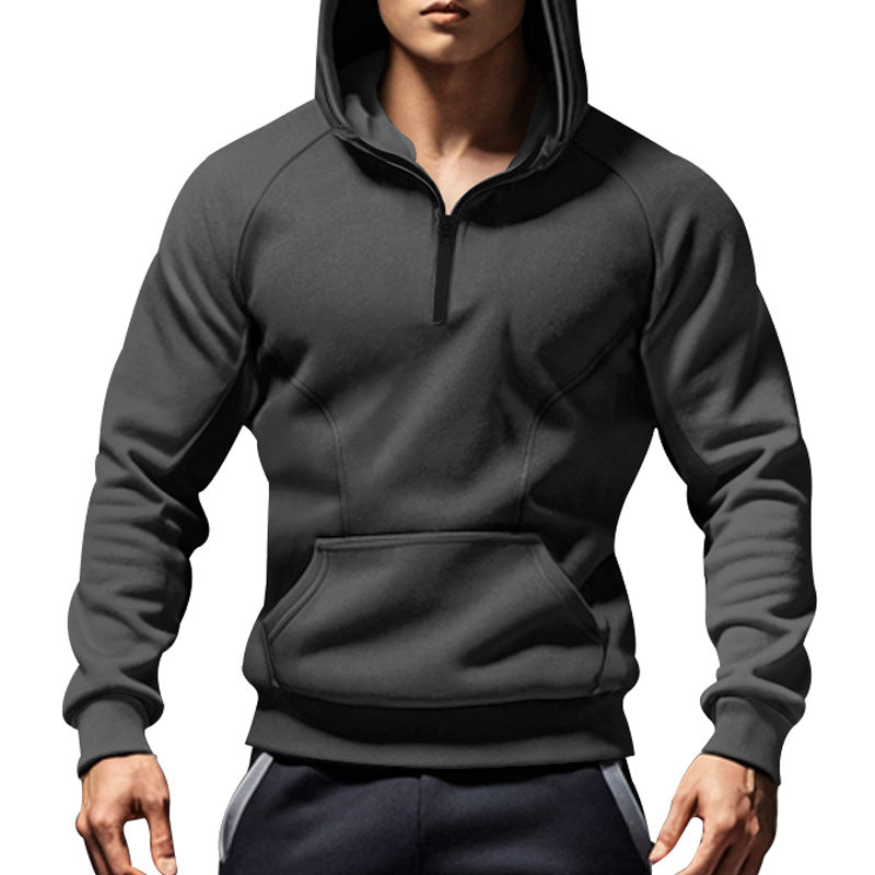 Herren Kapuzensweater mit kurzem Reißverschluss und praktischer Kängurutasche R&B