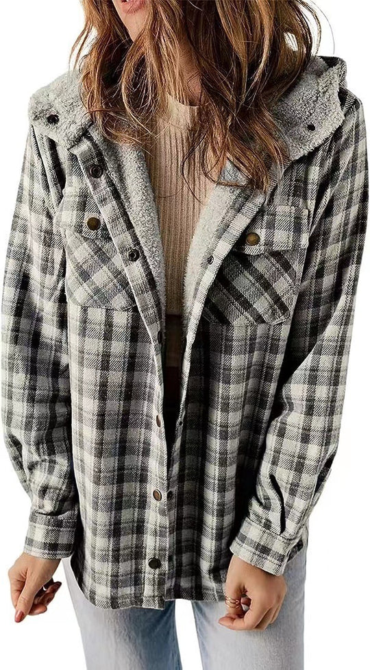 Damen Karierter Flanell-Jacke mit kuscheligem Innenfutter R&B