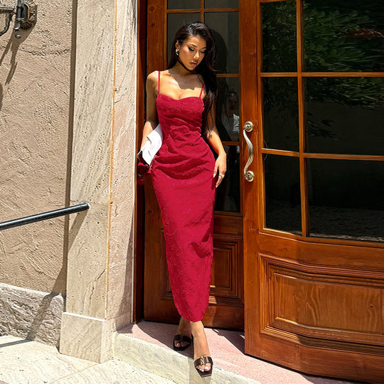 Damen figurbetontes Spitzenkleid mit Herz-Ausschnitt und Spaghetti-Trägern R&B