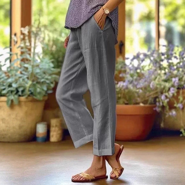 Damen Leinenhose mit weitem Schnitt und praktischen Taschen R&B