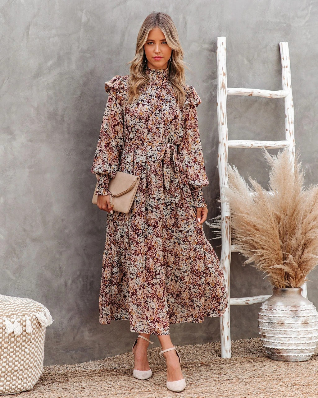 Damen Maxikleid mit Rüschen und eleganten floralem Muster R&B