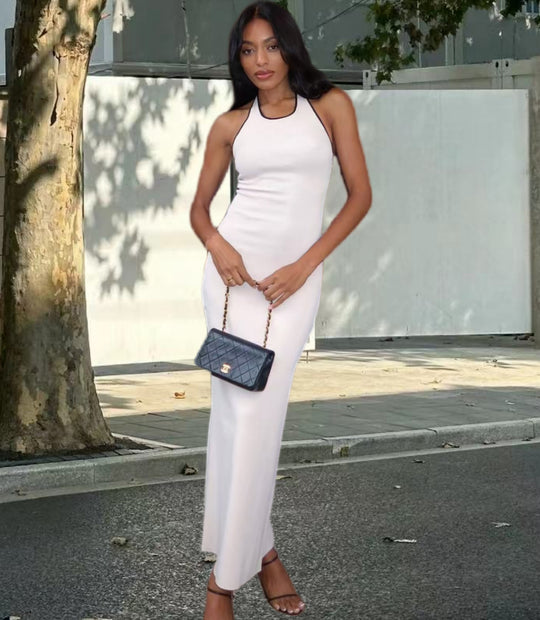 Damen Elegantes Maxikleid mit tiefem V-Ausschnitt und seitlichem Schlitz R&B