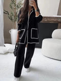 Damen elegantes Strickblazer-Set mit kontrastierenden Details R&B