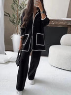 Damen elegantes Strickblazer-Set mit kontrastierenden Details R&B