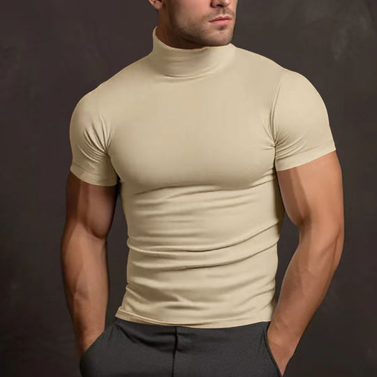Herren nan körperbetontes elastisches Kurzarm-Rollkragenoberteil R&B