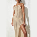 Damen elegantes, transparentes Maxikleid mit zarten Häkelverzierungen R&B