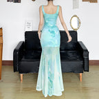 Damen Maxikleid mit transparenten Schichten und floralem Muster R&B