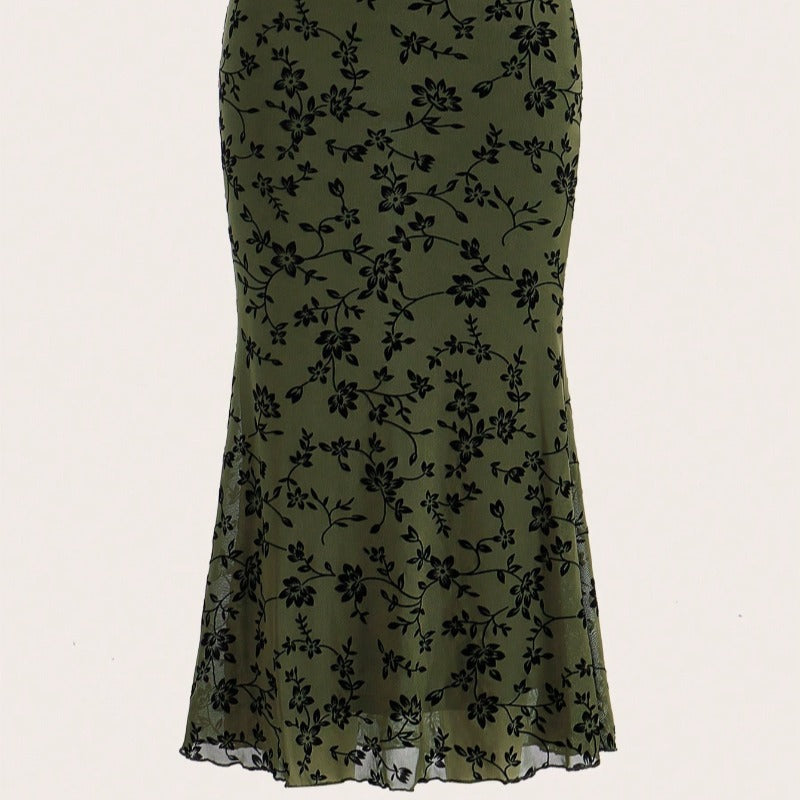 Damen Eleganter Maxirock mit floralem Design und leichtem Stoff R&B