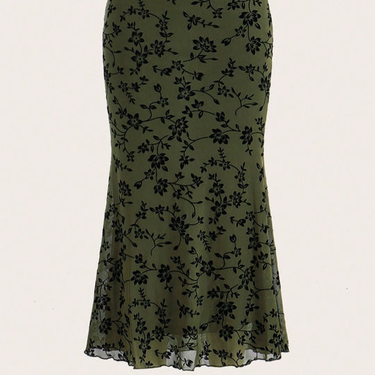 Damen Eleganter Maxirock mit floralem Design und leichtem Stoff R&B