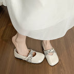 Damen Ballerinas mit elegantem Kreuzriemen und schickem textilem Akzent