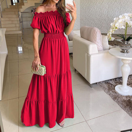 Damen Maxikleid mit schulterfreiem Design und voluminösen Rüschendetails R&B