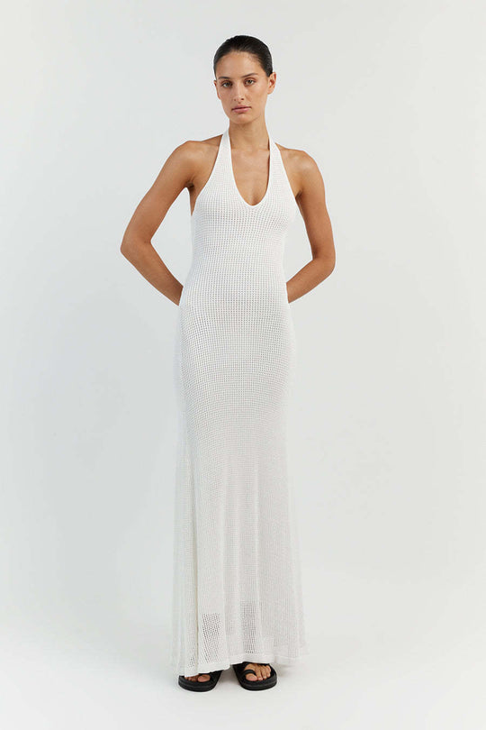 Damen Maxikleid aus feinem Netzstrick mit tiefem V-Ausschnitt R&B