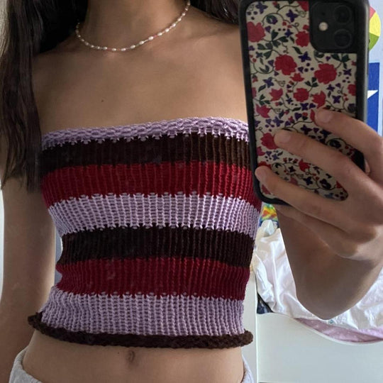 Damen Bandeau Oberteil mit bunten Streifen R&B