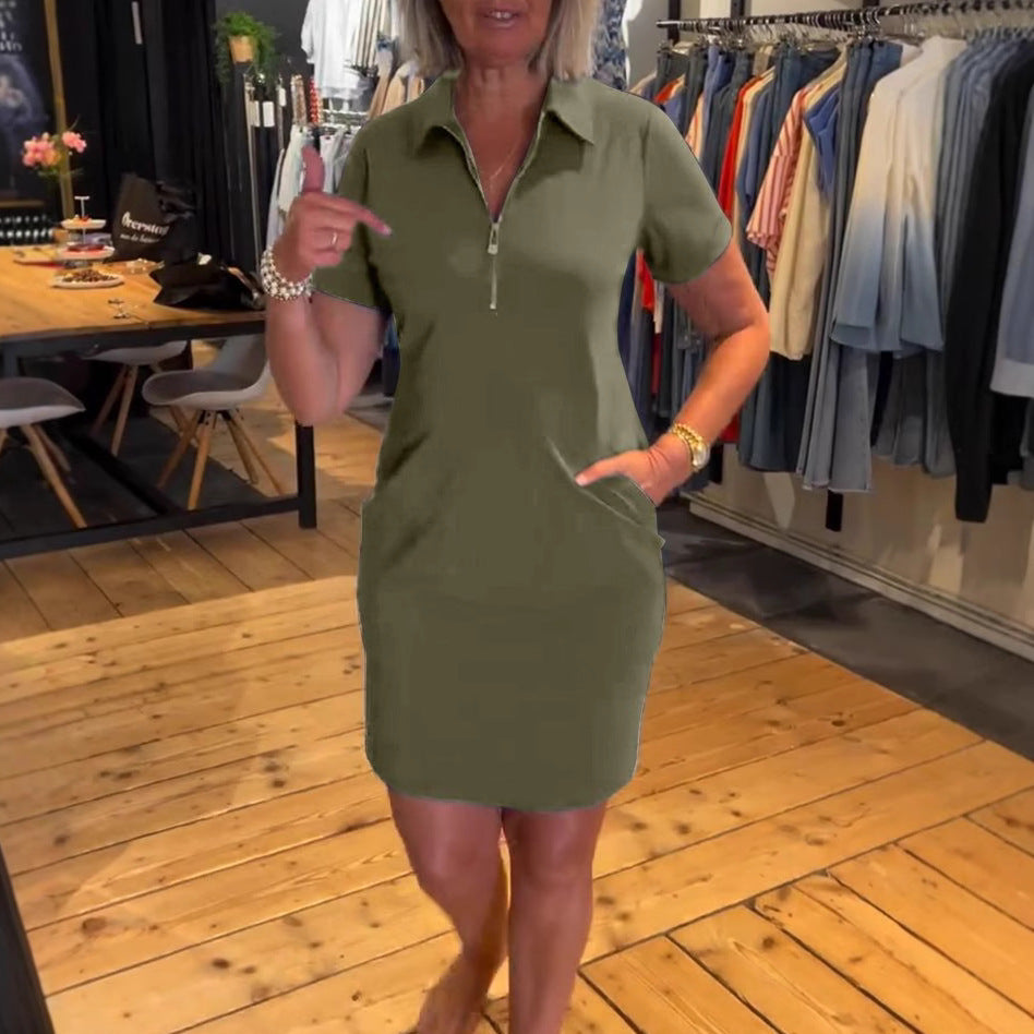 Damen Freizeitkleid mit modernem Reißverschluss und praktischen Seitentaschen Heidi-Mode