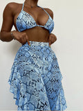 Damen Triangel-Bikini-Set mit fließendem Wickelrock und sportlichem Design R&B