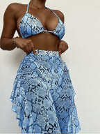 Damen Triangel-Bikini-Set mit fließendem Wickelrock und sportlichem Design R&B