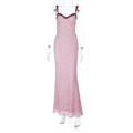 Damen Elegantes Spitzenmaxikleid mit feinem Trägerdesign