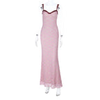 Damen Elegantes Spitzenmaxikleid mit feinem Trägerdesign