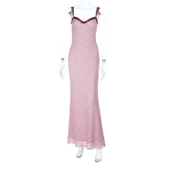 Damen Elegantes Spitzenmaxikleid mit feinem Trägerdesign R&B