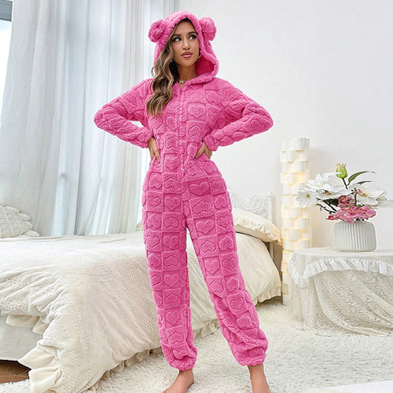 Damen Gemütlicher Fleece-Overall mit Kapuze R&B