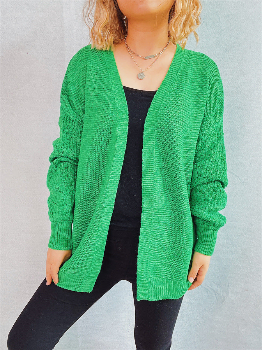 Damen lässige Strickjacke mit voluminösen Ärmeln und modernem Strukturmuster R&B