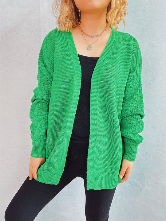 Damen lässige Strickjacke mit voluminösen Ärmeln und modernem Strukturmuster R&B