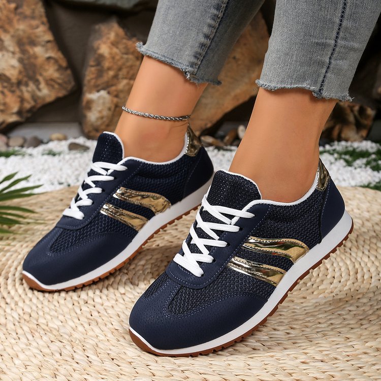 Damen Sportliche Sneaker mit atmungsaktiven Mesh-Einsätzen und modischem Metallic-Detail R&B