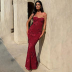 Damen Elegantes Bodenkonturierendes Maxikleid mit Spaghettiträgern und floralem Design R&B