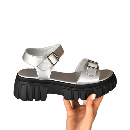 Damen moderne Plateausandalen mit verstellbarem Riemen und trendigem Design R&B