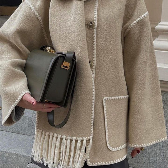 Damen Oversized Strickjacke mit Fransen und Taschen R&B