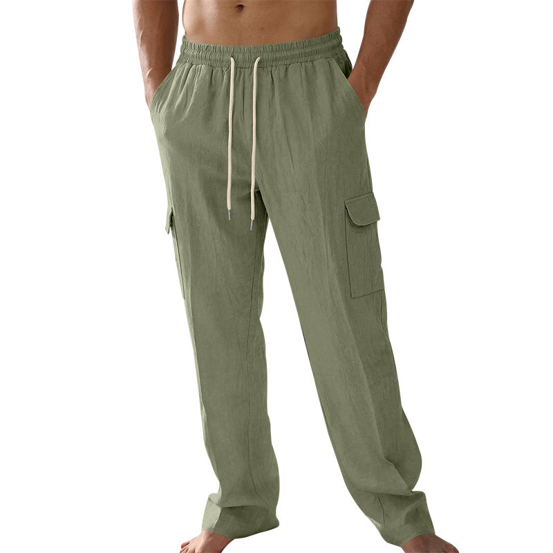 Herren nan lockere Leinen-Cargohose mit elastischem Tunnelzugbund und aufgesetzten Klappentaschen R&B