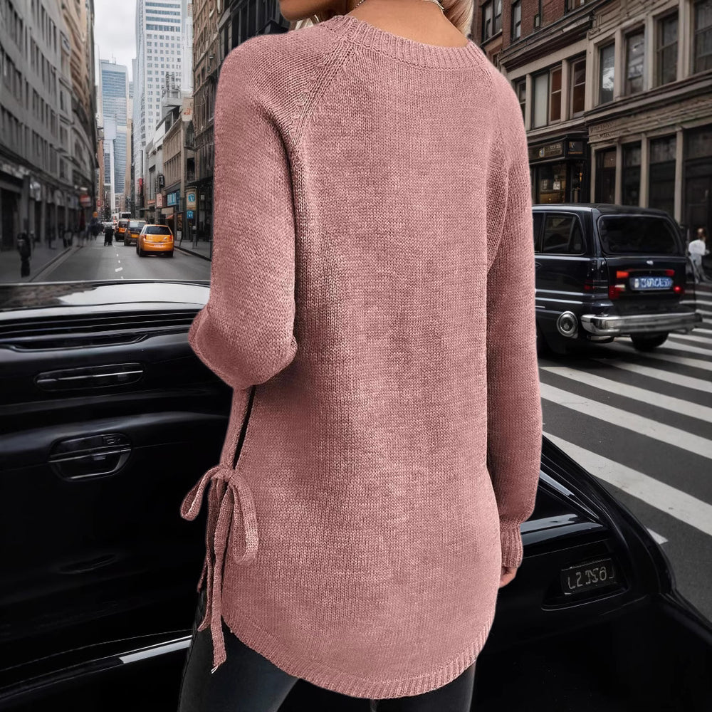 Damen lässiger Pullover mit seitlichen Bindebändern R&B