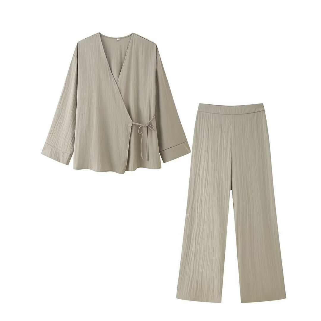 Damen Wickelbluse und Palazzo-Hose Set R&B