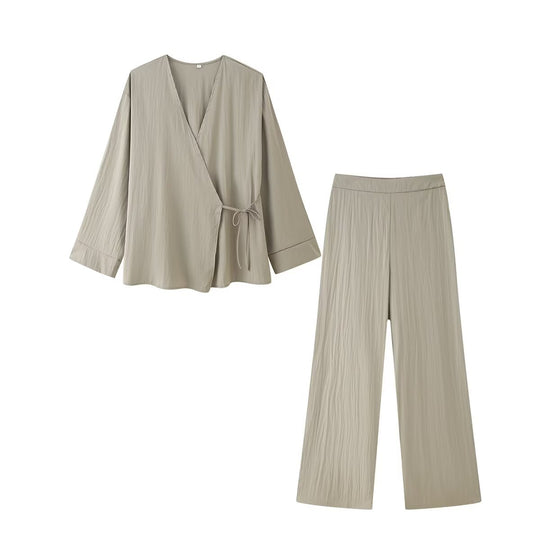 Damen Wickelbluse und Palazzo-Hose Set R&B