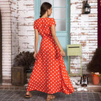 Damen Maxikleid mit schmeichelndem Wickeldesign und modernen Punkten R&B