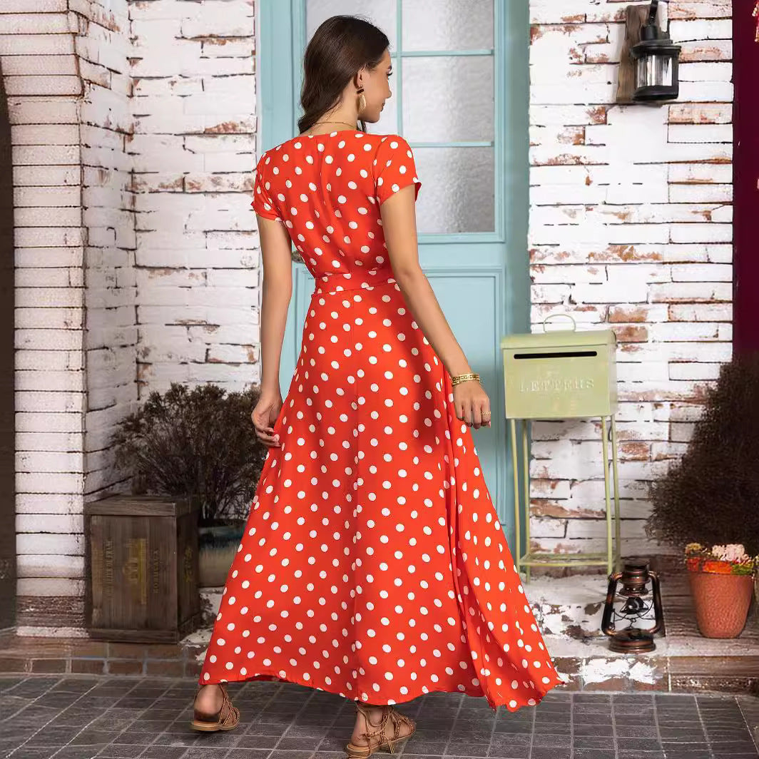 Damen Maxikleid mit schmeichelndem Wickeldesign und modernen Punkten R&B