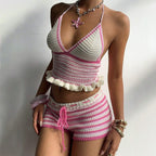 Damen Häkel-Set mit voluminösem Oberteil und Shorts R&B