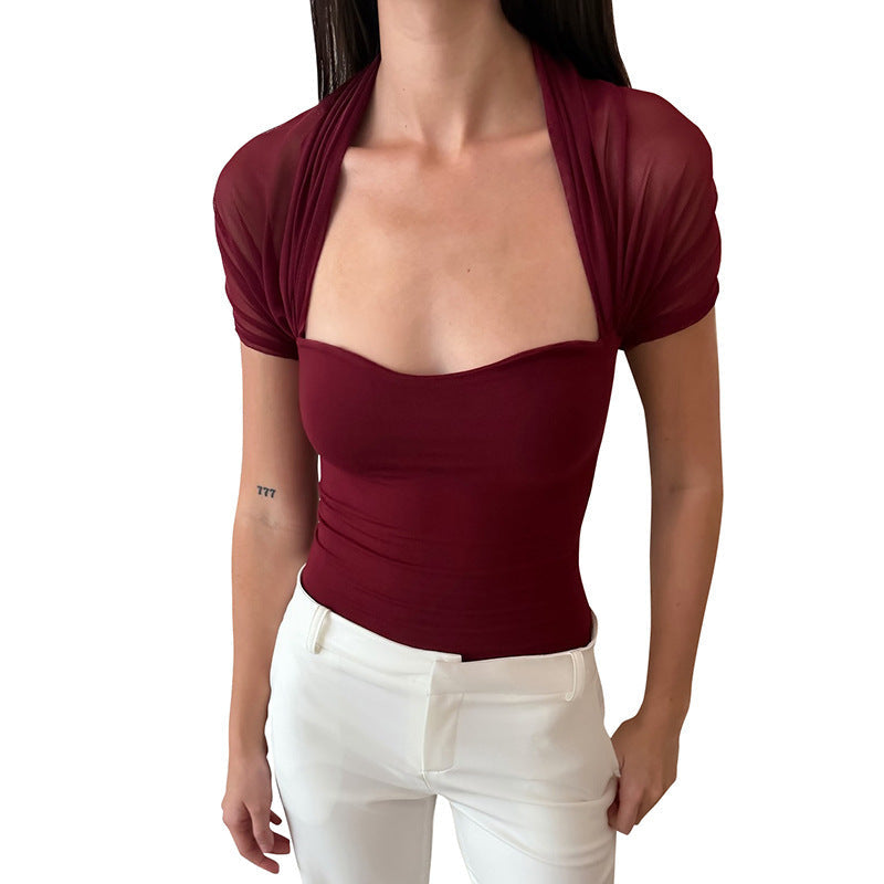 Damen Tailliertes Bustier-Oberteil mit transparenten Ärmeln R&B