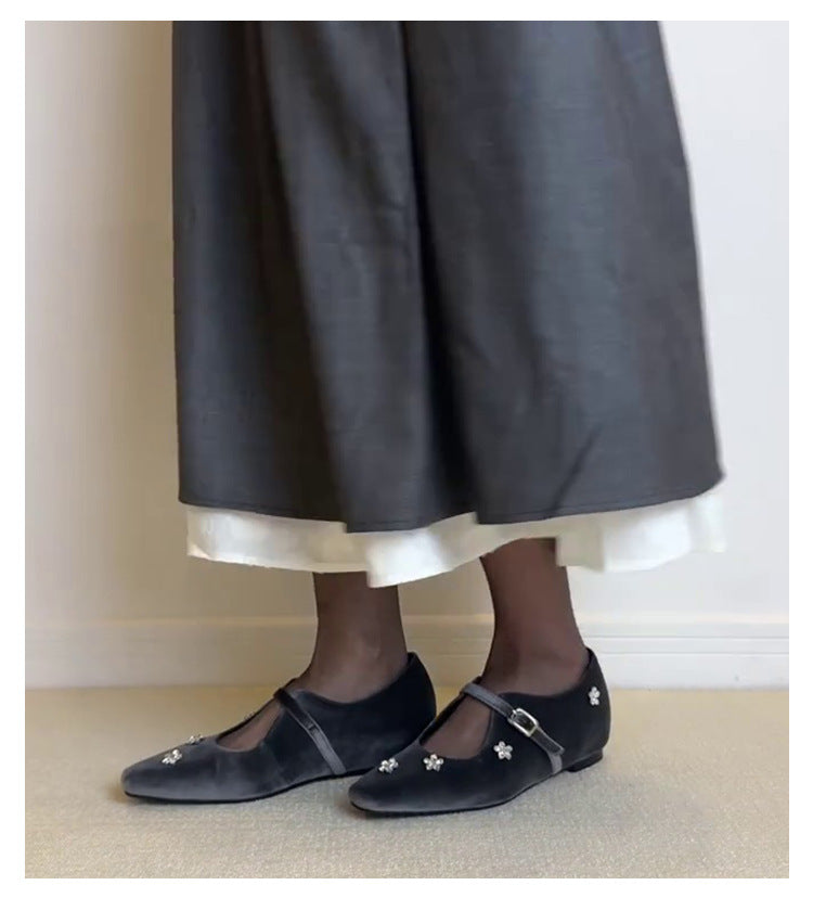 Damen Ballerina-Schuhe mit floralem Dekor und elegantem Schnallenverschluss R&B