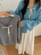 Damen Verspielte Strickjacke mit Schleifenverzierung