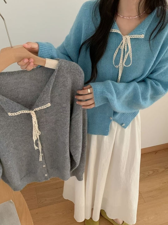 Damen Verspielte Strickjacke mit Schleifenverzierung R&B